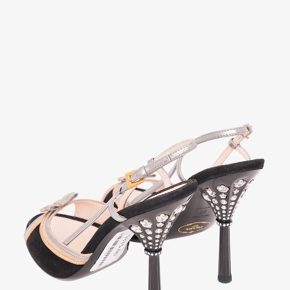 PRADA BLACK SUEDE CRYSTAL
HEEL SANDALS - Picture 5 of 11